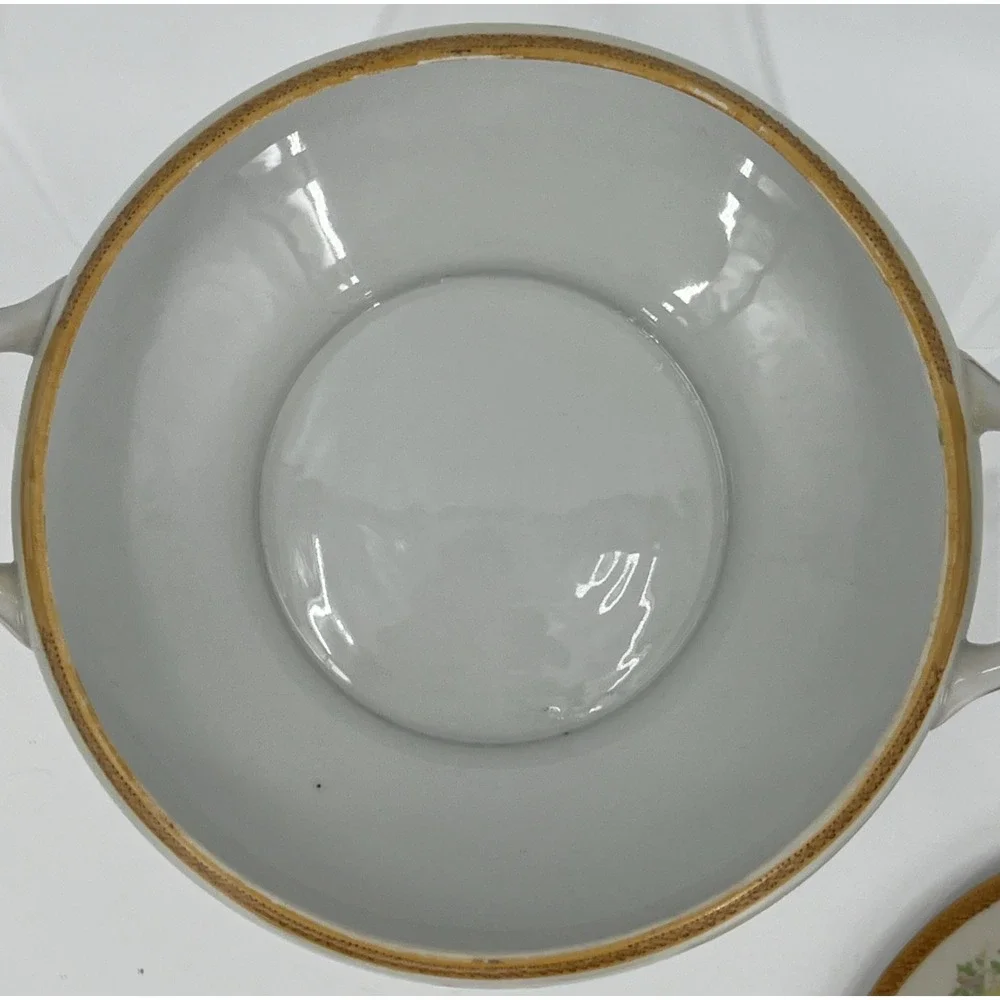 Vintage Round Serving Dish with Lid Floral Gold Detail‎ Handmade in Japan MCM